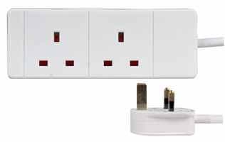 Extension Lead 2x Electrical Socket to Mains Plug Lead two way DOUBLE GANG 1m to 20m WHITE / BLACK Colour. 13A 240v 3KW. UK 3-Pin plug and socket - Top Quality mains electrical cable electric power cord (3M, WHITE)