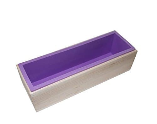 Flexible Rectangular Silicone Soap Mold - OUREILI Mold with Wood Box-DIY Tool for Soap Cake Candle Making 42oz (Purple)