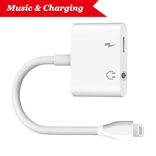 Lightning Jack adapter to 3.5mm Adapter 2 In 1 Adaptor for iPhone X/8/8 Plus 7/7 Plus iPod iPad Music and charging at the time Connector AUX Converter Earphone Adaptor Accessories Headphone Cable Splitter Accessories Metal Audio Jack Headphone Cable Earbud Adapter Support iOS 10.3 or11 Later
