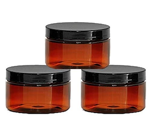 6 Amber Low Profile 4 Oz Jars PET Plastic Empty Cosmetic Containers, Smooth Black Caps, Sugar Scrub, Powder, Body Cream, Lotion, Beads by Grand Parfums by Grand Parfums II