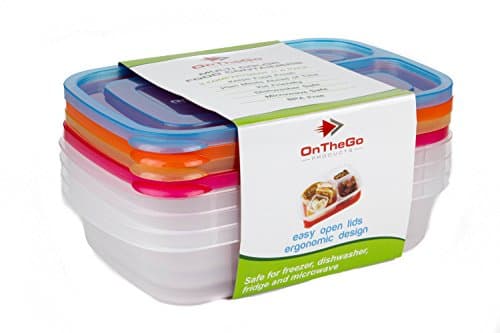 [4 Pack] Premium Multi-Coloured Eco-Friendly 3-Compartment Bento Lunch Box Containers - Microwavable, Dishwasher Safe &amp; Reusable
