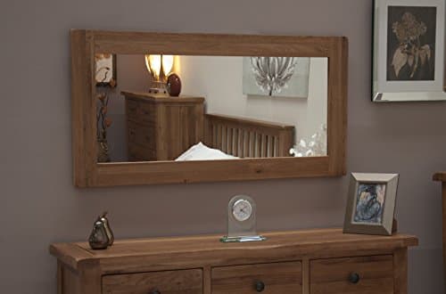 Yabbyou Large Rustic Solid Oak Mirror 120cm by 64cm with Bevelled Glass
