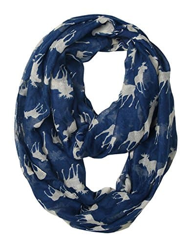 DAMILY Infinity Scarf Ring Moose Pattern Womens Shawls (blue)