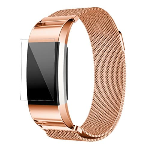 For Fitbit Charge 2 Watch Strap,Amoyl Milanese Loop Magnetic Closure Stainless Steel Bracelet WristBand with Interlock Clasp and Metal Lugs for Fitbit Charge 2 Smartwatch (Rose Gold)