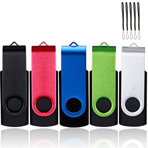 32GB USB Memory Stick by HOFOUND - 5Pack Flash Drives USB 2.0 Swivel Metal Pen Drive with Lanyards - Metal Black,Red,Blue,Green,Silver