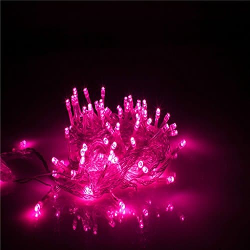 MUTOUREN 100 LED String Fairy Lights On Clear Cable with 8 Light Effects, Ideal for Christmas, Xmas, Party,Wedding,etc (pink, 10M)