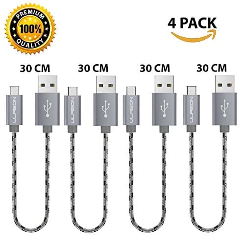 USB Type C Cable 4 Pack, Ulreon Short 12 INCH / 0.3M Ultra Nylon Braided Sync 2.4A High Speed Charging Cord for New Macbook, ChromeBook Pixel, Samsung S8, Nexus, Lumia, OnePlus, Nokia and more (Grey)
