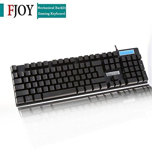 Gaming Keyboard Rainbow LED Backlit Mechanical Feeling USB Wired Water-Resistant with Adjustable Backlight for PC Games Office, Black