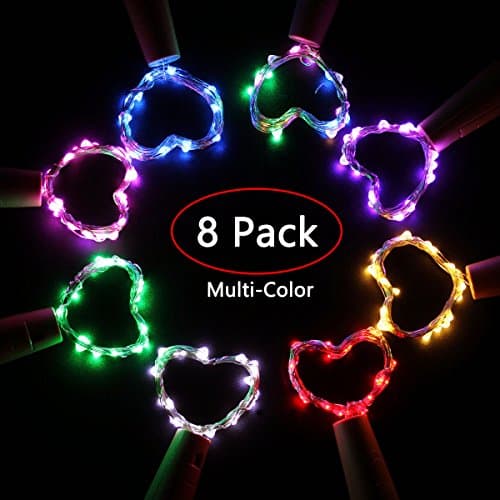 WDXD 8 Pack Led Bottle Cork String Lights, 6.5 Ft 20 LED Battery Operated Wine Bottle Copper Wire Colorful Starry Fairy Lights for Bottle DIY, Party, Home Decor, Christmas, Halloween, Wedding or Mood Lights - 8 Colors
