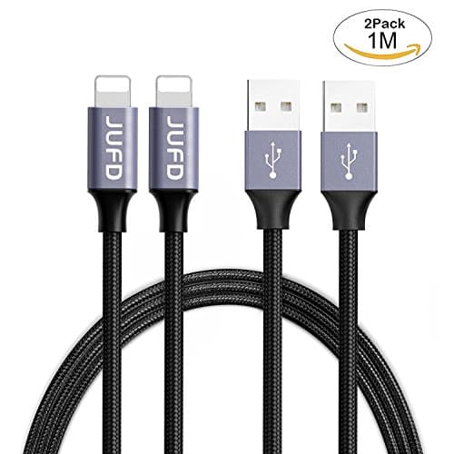 Iphone Charger Lightning Cable 1M/3.3FT (2-Pack) JUFD usb to Lightning Cable [Apple MFi Certified] High Lifespan Nylon Braided fast charging Cable for iPhone X/ 8/ 7/ 7Plus 6/ 6s / 6 Plus/ 5/ 5c/ 5s SE iPad Air 3/ iPad Pro（BLACK）