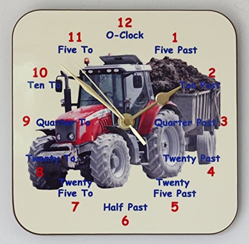 Children's Wall Clock - Tractor, to help children learn how to tell the time. (19cm x 19cm). Great Gift, Free Postage
