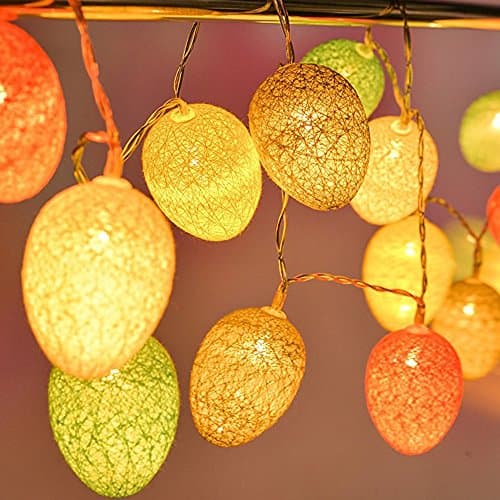 STARS100 Cotton Ball Easter Egg String Light, Battery Operated 7.3ft Rattan Ball lights with 20 Egg-Shaped LED Lights for Indoor Outdoor Easter Festival Wedding Holiday Party Patio Home Church Decorations