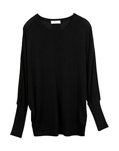 Mayuki Women's Solid Color Basic Knit Top With Batwing Sleeves One Size Black