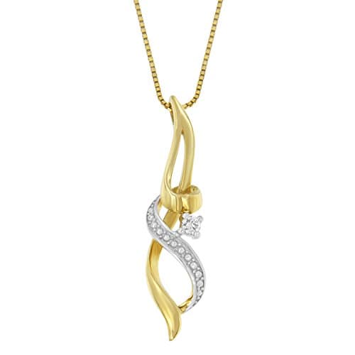 Espira 10K Yellow Gold 1/20 cttw Round Cut Diamond Accent Swirl Pendant Necklace (H-I, I1-I2)