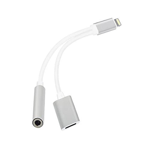 3.5mm Headphone Adapter, 2 in 1 Lightning Cable 3.5mm Headphone Jack Adapter + Lightning Charging Port Adapter for iPhone 7, iPhone 7 Plus(Silver)