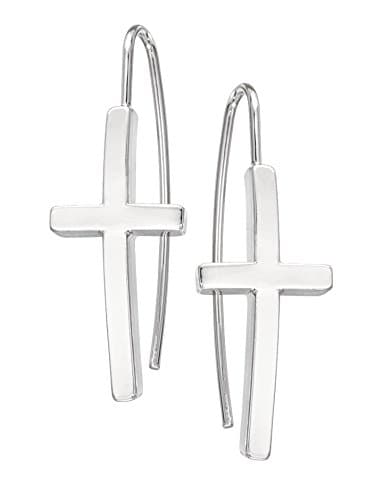 Silver Finish Cross Drop Earrings
