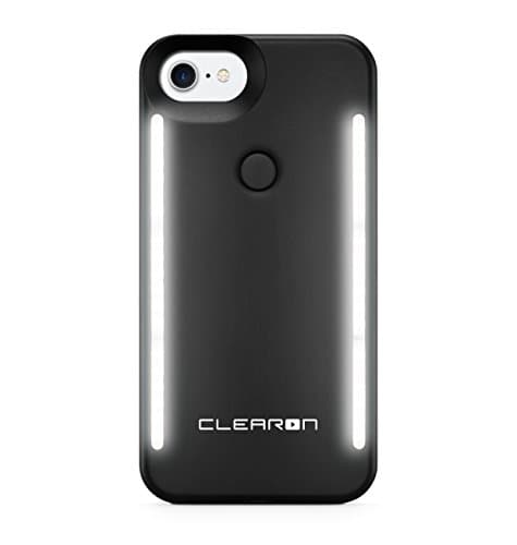 Clearon Duo LED Lighting Case - Dimmable Front and Back LED Lighting with Charger for Iphone 8 6 & 7 (Black)