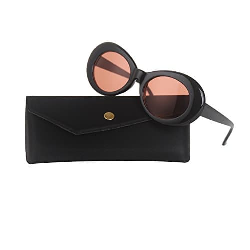 Clout Goggles Bold Retro Oval Mod Thick Frame Sunglasses Kurt Cobain Inspired Sunglasses Round Lens (Black /Light Red)