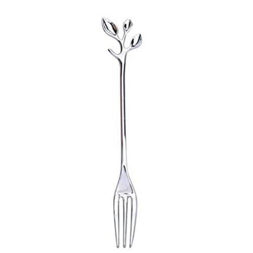 Iumer Chic Gold And Silver Leaf Stalk Dessert Fruit Fork Spoon Tableware Silver Fork