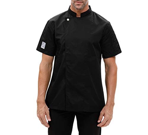 Chef Coat Jacket Short Sleeve Work Wear Uniforms Single-Breasted Men Black