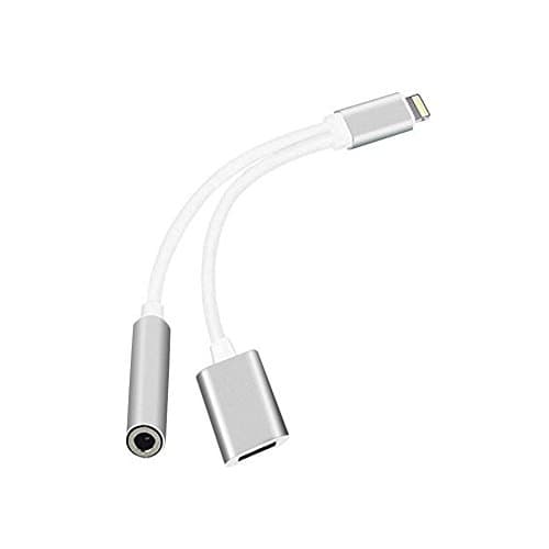 2 in 1 Lightning to 3.5mm Audio Adapter, iPhone 7 / 7 plus Aux Cord with 3.5mm Extend Audio Headphone Adapter and Female Charger Cable for iPhone 7/7Plus (Silver)