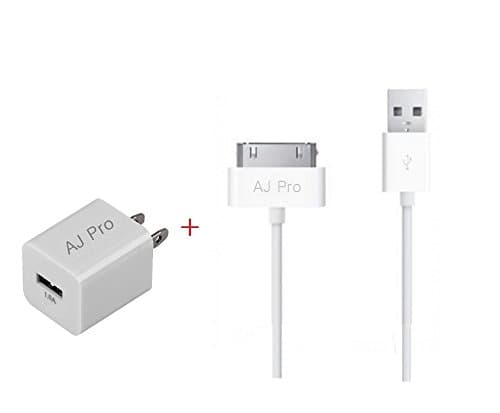 Extra Long (10ft) WHite 30 pin USB Power Cord With a 1 AMp Wall Adapter Charger for Apple iPhone 4, 4S, iPad 1,2,3-AJ Pro(TM)
