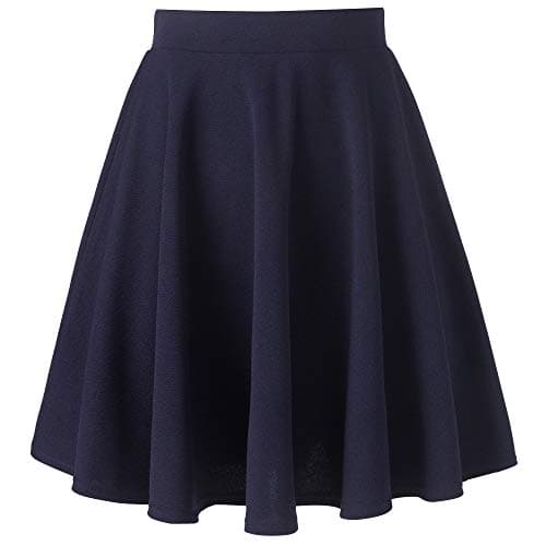 AUHEGN Women's Basic Versatile Stretchy Flared A Line Casual Skater Midi Skirt