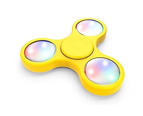 Fidget Hand Spinner With LED LIGHT ON BUTTON with 3 Modes Brand New Tri Spinner Prime Toy With Color Changing Shining Premium Anxiety Toy Helps Focus For Kids And Adults Stress Reducer (Yallow)