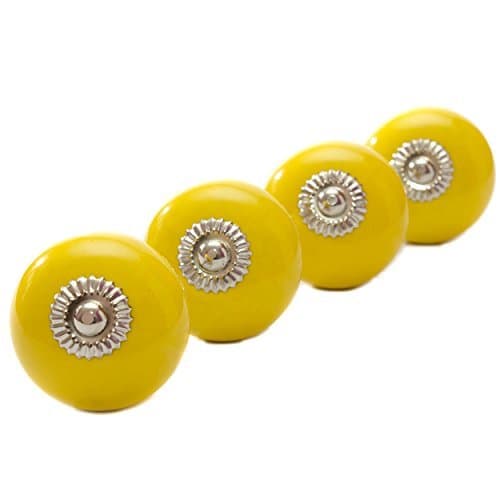 PRETTY Yellow CERAMIC Door Knobs / Drawer Pulls from INDIA. SET of 4. (PY05)