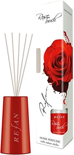 Refan Rose Touch Reed Diffuser Gift SET, Glass Bottle &amp; White Box,Rattan Sticks and Long Lasting Home Frangrance 3.4 FL OZ/100 ML