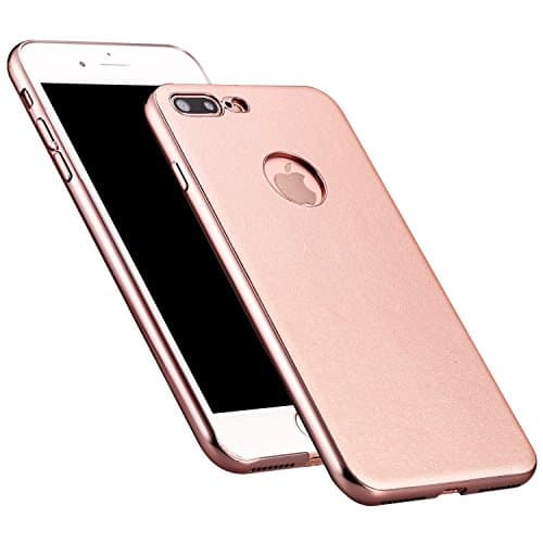 AmazingBull iPhone 7 Plus/iPhone 8 Plus (5.5 inch) Ultra-Thin PU Leather Hard case with Embedded Metallic Tablet, nanometer Electroplating Frame, Classic Plus Design (Rose Gold)