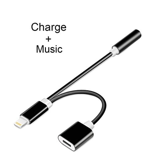2 in 1 Lightning Adapter for iphone X iphone 8/8Plus iphone 7/7Plus, Lightning Adapter and Charger, Lightning to 3.5mm Aux Headphone Jack Charger Adapter (Black)