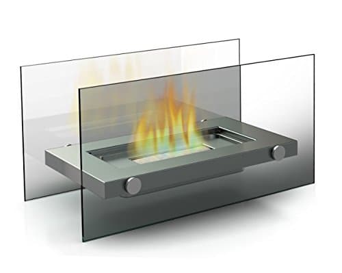 Silver Modern Bio-Ethanol Fireplace - Creates A Cozy, Intimate Atmosphere - No Outlet Needed - No Odors And No Waste - Toughened Safety Glass Construction