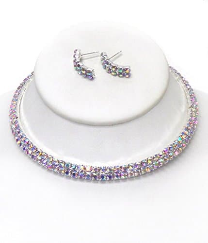 Two line rhinestone chocker necklace set (SAB)
