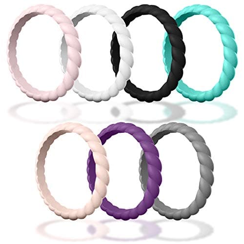 Made for Her DSZ Stackable Silicone Wedding Ring for Gym Sports Outdoor Women, Durable Rubber Band Pack of 3-7-10