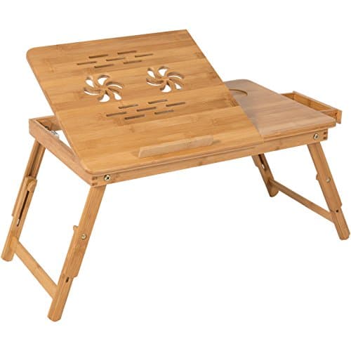 Adjustable Laptop Table Bamboo Tilting Top With Drawer Bed Tray