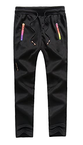 Boy's Basic Sportswear Jogger Pants Drawstring Running Trousers With Zip Pockets Black Size 6