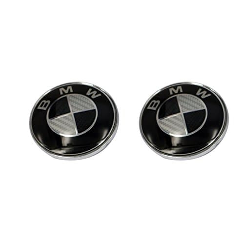 2pcs Replacement Black Carbon Around Bright Emblem 82mm For Front Hood / Back Trunk Replacement Emblem Logo Badge