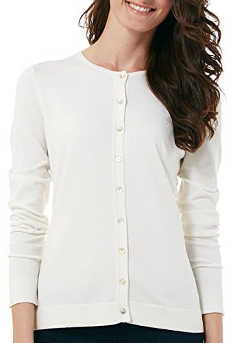August Silk Womens Solid Button Front Cardigan Medium White