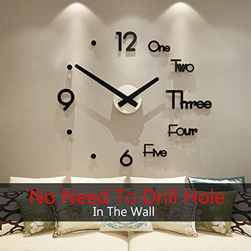 MEISD DIY Large Wall Clock Decorative Silent Wall Sticker Clock for Kitchen Living Room,Black(80CMx91CM)