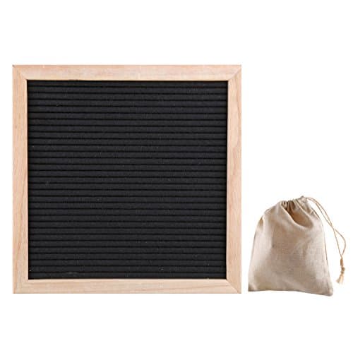 JINGOFFICE Changeable Felt Letter Board,10"×10", Includes Solid Wooden Frame and 290 Plastic Letters, Numbers, Punctuaion, Wall Mounting Hook, Plus Free Letter Bag Made of Cottom-ramie Fabrics (Black)