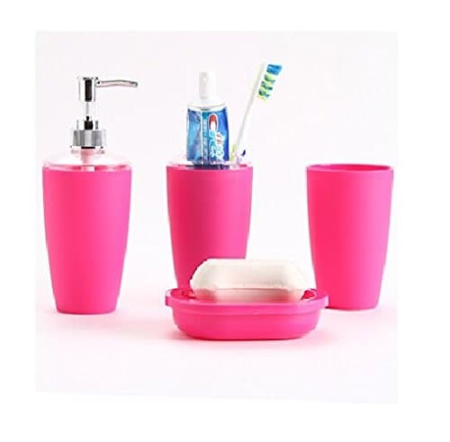 Eovsea 4PCS Plastic Bathroom Accessory Dispenser Set Soap Dish