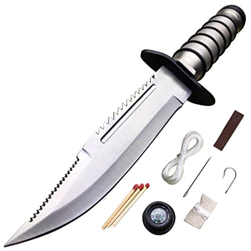 Durable Design Outdoor Adventure Knife with Saw Teeth and Basic Equipment Survival Gear Good for Emergency Situation, Fishing, Camping, Hunting, Traveling, Cooking, Cutting etc.