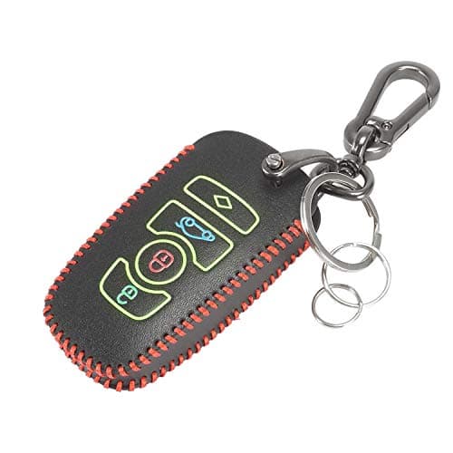 Marchfa Leather Key Case Cover Protector for BMW 1 3 4 5 6 7 Series and X3 X4 M5 M6 GT3 GT4, 4 Buttons Keyless Entry Remote Case Key Holder (Red, Glow in Dark)