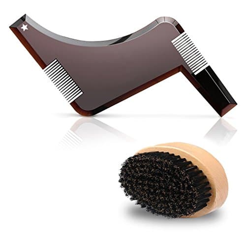 Wild Boar Bristles Beard Brush with Beard Shaping Template Comb Tool Kit for Multiple Mordern Beard Style and Easy Grooming – Facial Care Hair Comb for beards’ styling and Maintenance