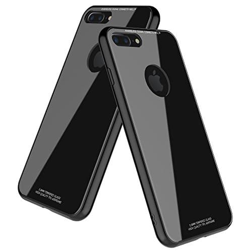 iPhone 8 plus Case,TIDALY,Tempered Glass Back Plate and Soft TPU Gel Bumper-Black