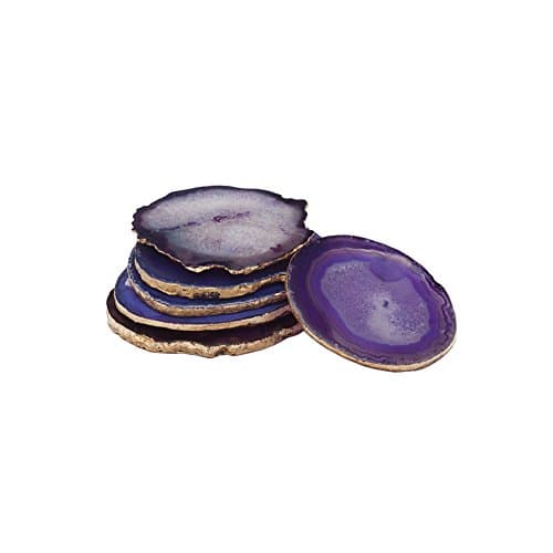 SOSPL Natural & Gold Layered Dining Table Decor Agate Coasters (Purple) - Set of 6