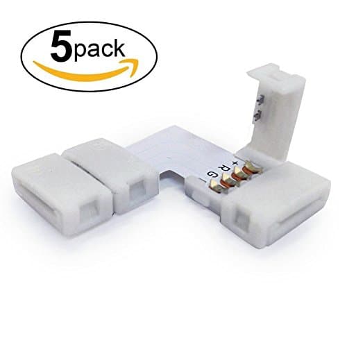 Liangxiang 10mm L-shape 4-conductor Quick Splitter Right Angle Corner Connector for 5050 RGB LED Strip Lights, Strip to Strip (Corner Connector 5 Pack)