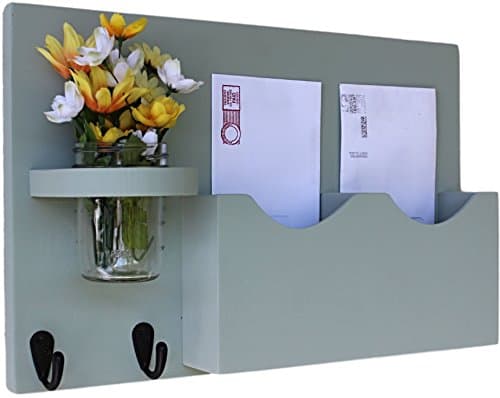 Legacy Studio Decor Double Slot Mail Organizer with Key Hooks &amp; Mason Jar (Smooth, Green Tea)