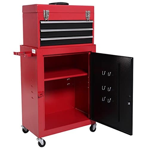 New Red&Black 2pc Mini Tool Chest & Cabinet Storage Box Rolling Garage Toolbox Organizer